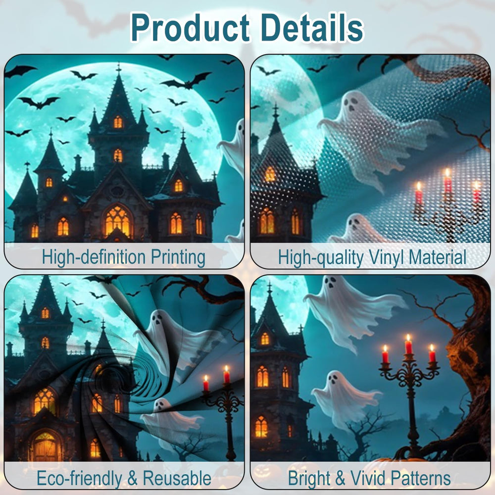 Halloween Backdrop, Spooky Ghost Pumpkin Full Moon Bat Castle Photography Bac...