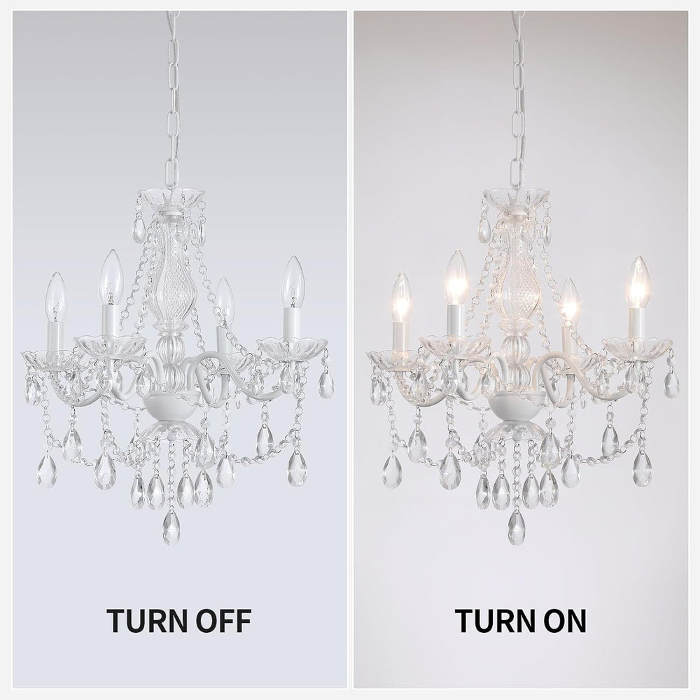 Plug in Crystal Ceramic White Chandelier, Glass Chandeliers,White crystal Han...