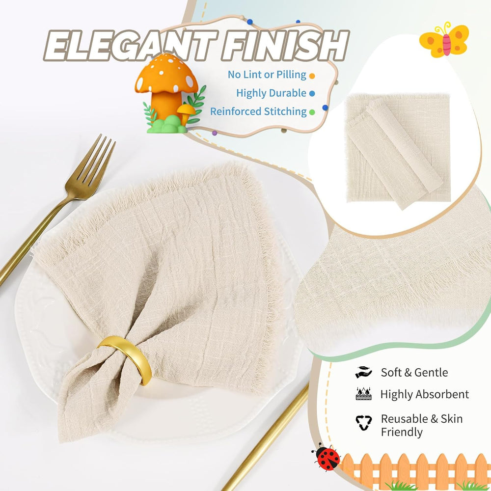 Showgeous 40 Pack Natural Cloth Napkins with Fringe 16x16 inch