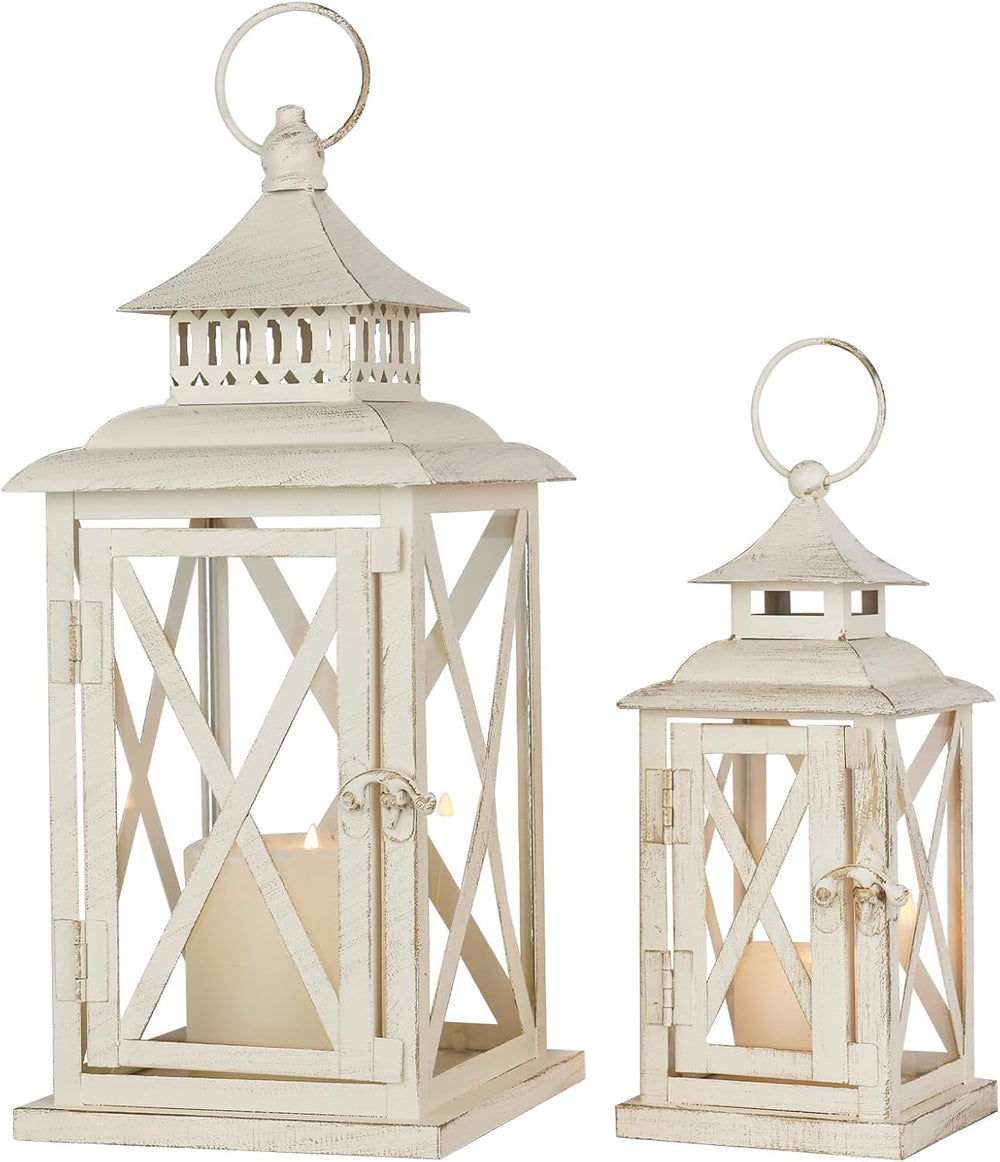 Lanterns Decorative Outdoor&Indoor, Set of 2 (14"&10") Beig...