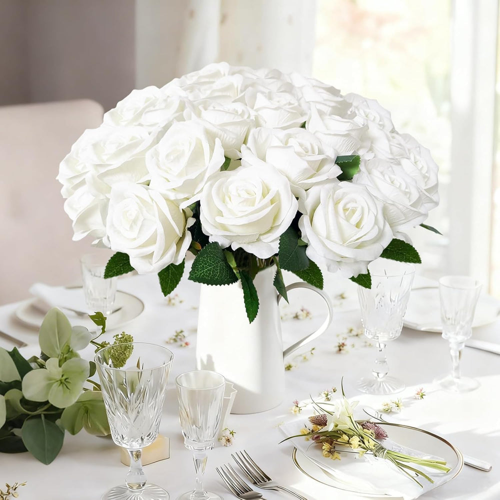100 Pcs White Fake Roses Artificial Flowers Bulk Fake Flowers Wedding Decor