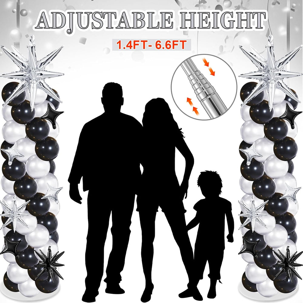 Soulchen 110 Pcs Black Silver Explosion Balloons Column Stand Kit