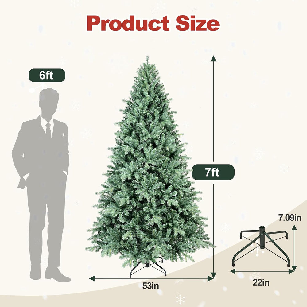 7 Ft Blue Spruce Artificial Christmas Tree, Hinged Unlit Xmas Trees with 1390...