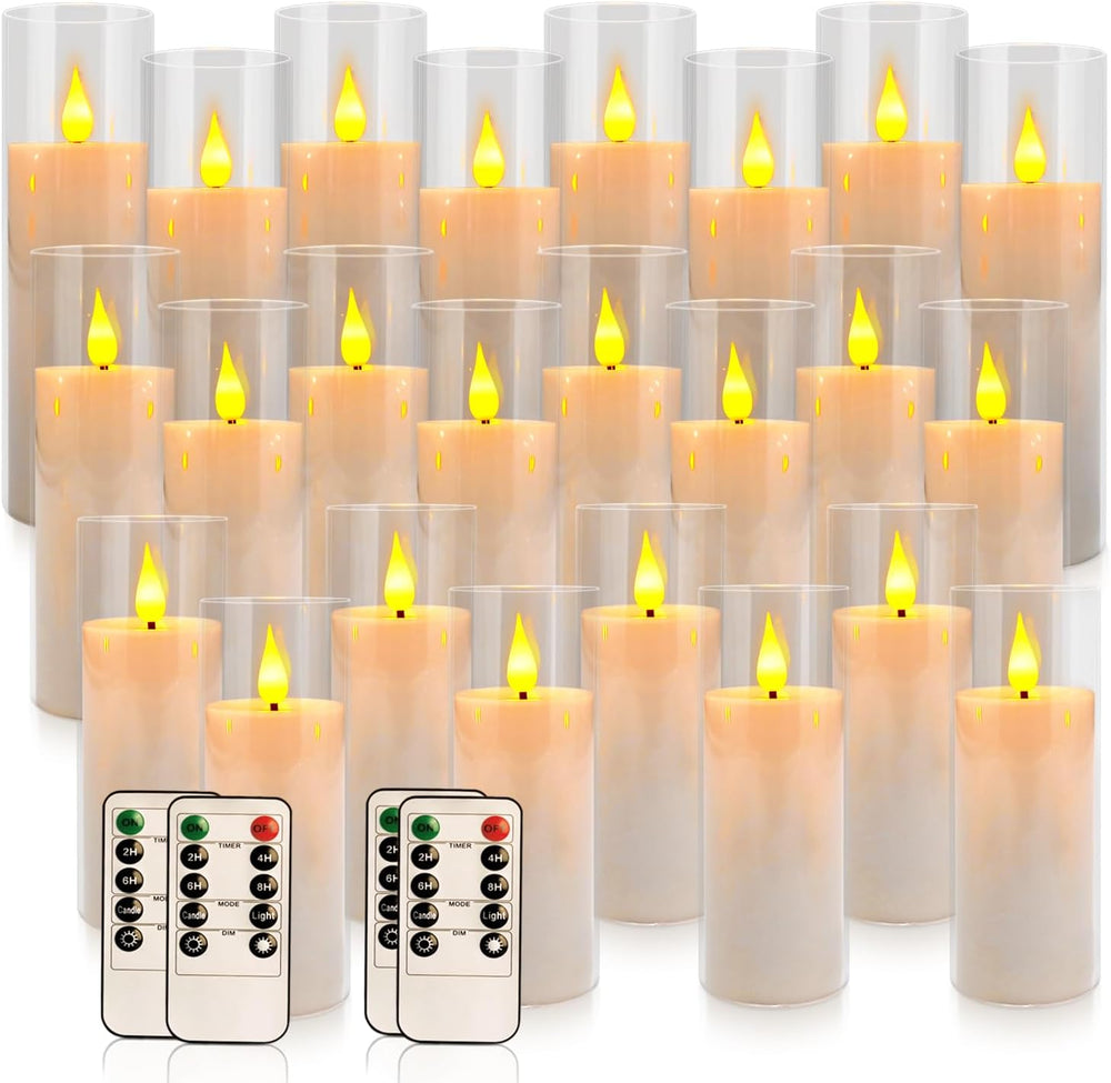 24 Pcs Acrylic LED Flameless Candles with 4 Remote,White,Flickering, Clear, S...