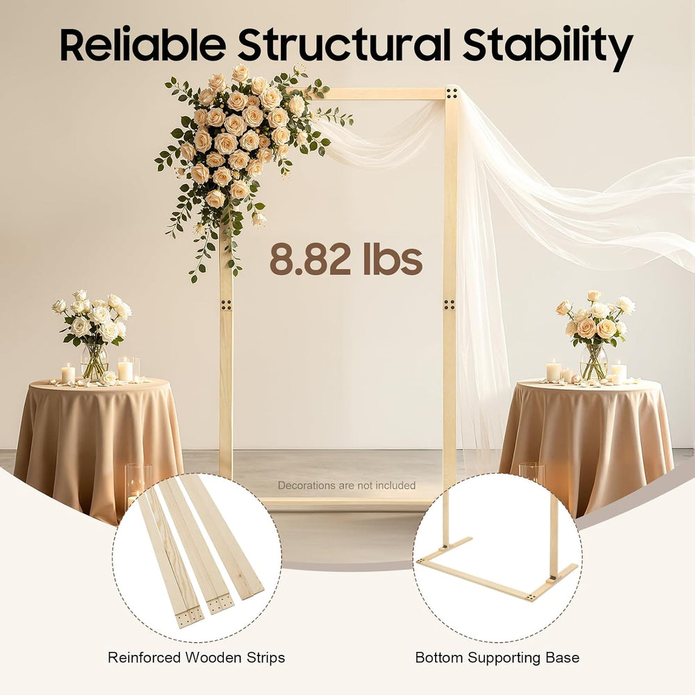 7FT Square Wedding Arch Backdrop Stand, 6.83LBs Wooden Wedding Arch Garden Ar...