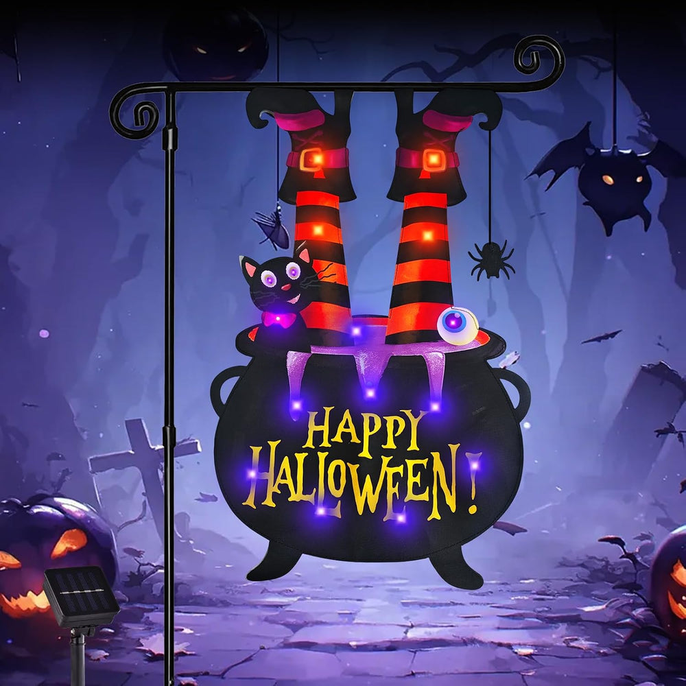Halloween Lighted Garden Flag, Witch Feet Yard Decor, 12x18 in