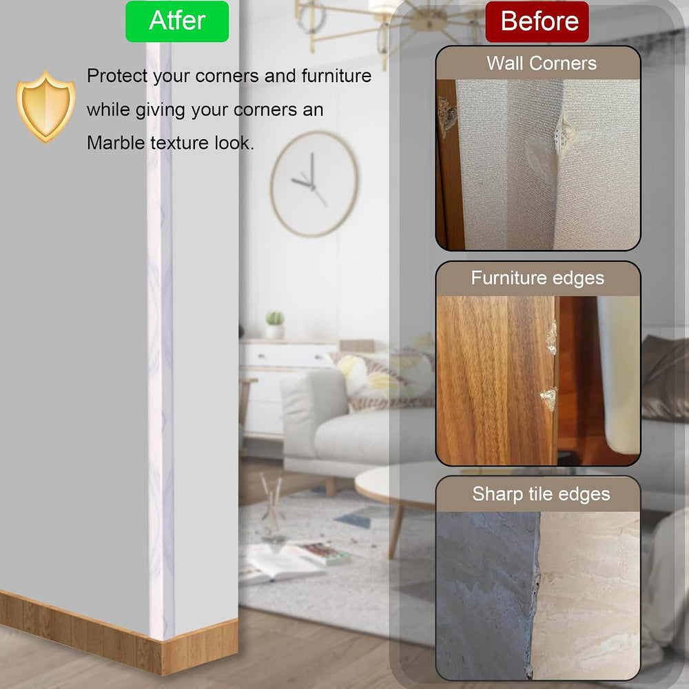6 Pcs 49" Wall Corner Protector Trim, White Marble Grain Edge Strip for ...