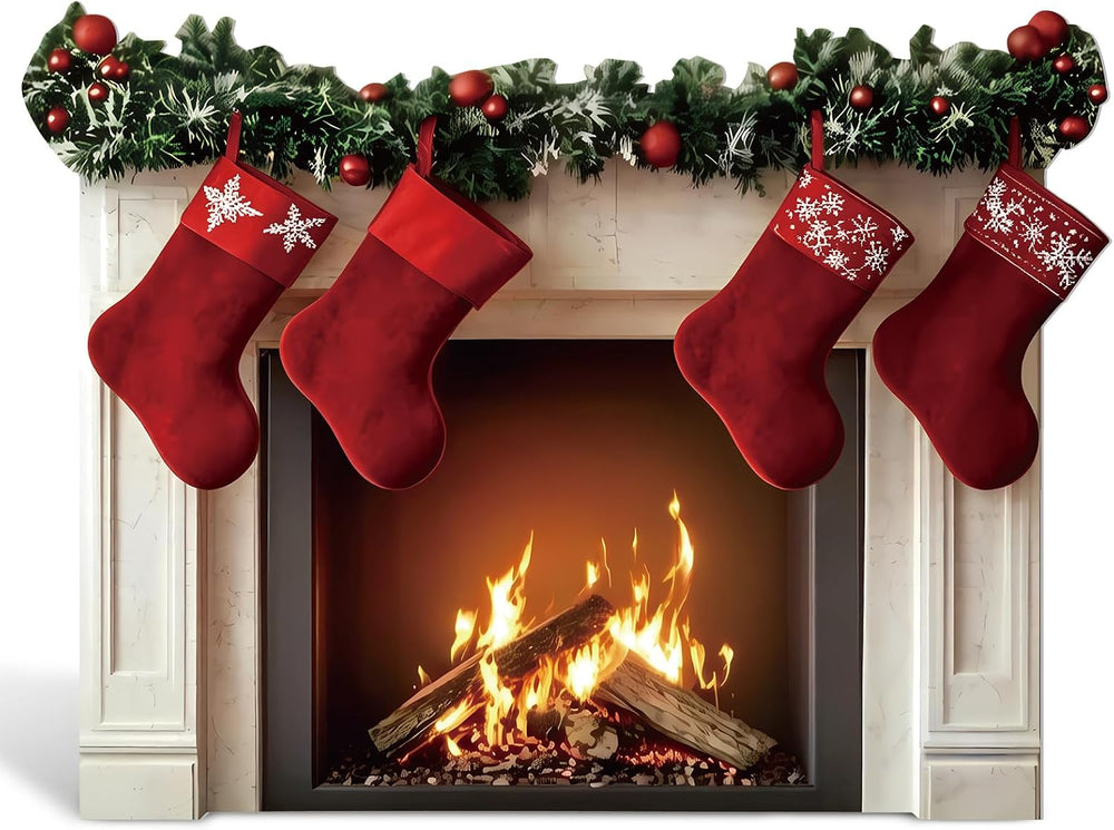 3.9 ft Christmas Fireplace Cardboard Cutout, Photo Prop Standee Sign