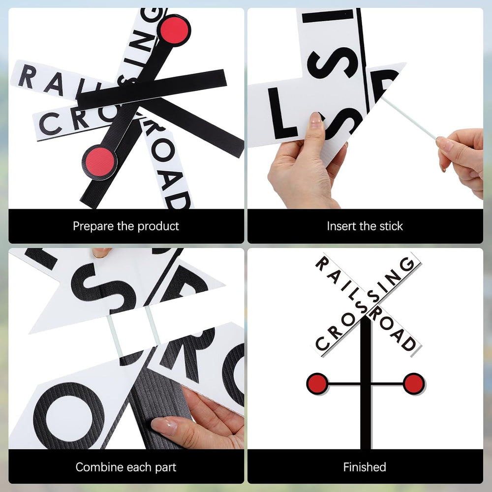 Yalikop 4 Pcs Train Party Decoration for Railroad Crossing Sign Decor