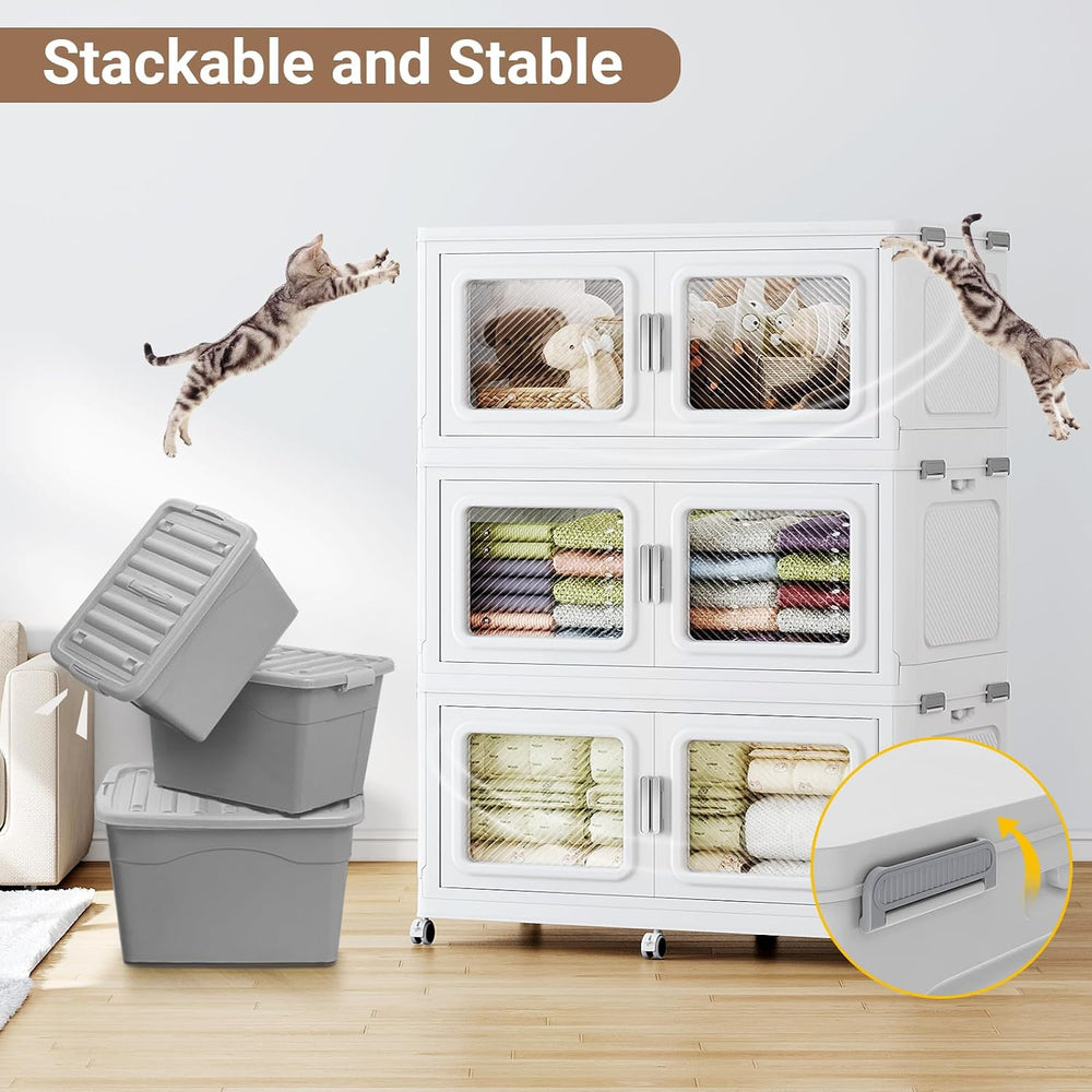 BROVIEW 1200qt Extra Large Stackable Storage Bins with Lids White 4 Pack
