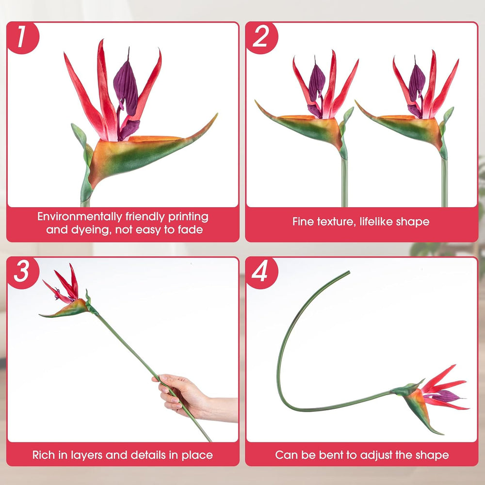 Birds of Paradise Artificial Flowers, Tropical Faux, Pink, 12 Pcs
