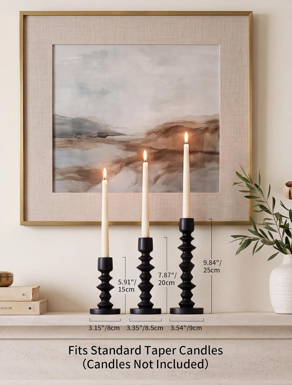 NUPTIO Black Modern Candle Holders: Set of 3 for Candlesticks and Tapers