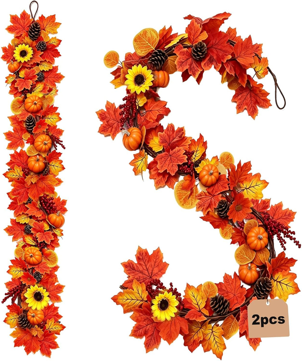 Fall Home Decor-2 Pack 6Ft Maples Pumpkin Berry Pinecone Sunflower Garlands