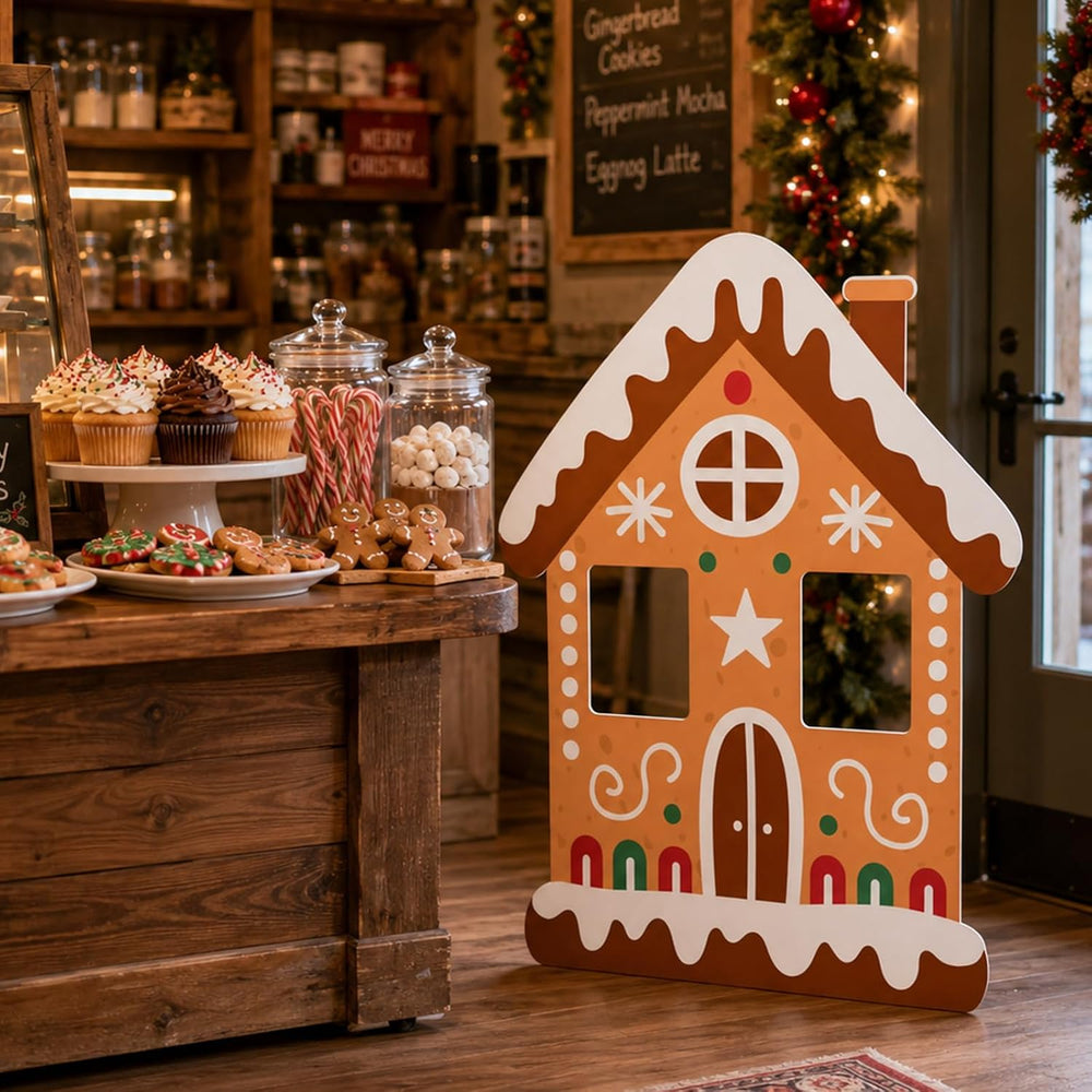 3.9ft 1pcs Gingerbread House Cardboard Cutout Christmas Standee Prop