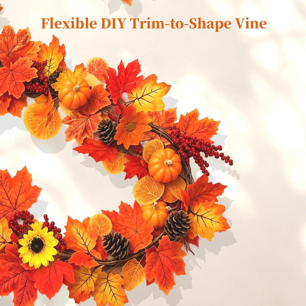 Fall Home Decor-2 Pack 6Ft Maples Pumpkin Berry Pinecone Sunflower Garlands