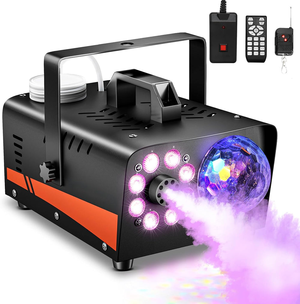 800W Fog Machine, 4500CFM for Halloween, Disco Light & Remote