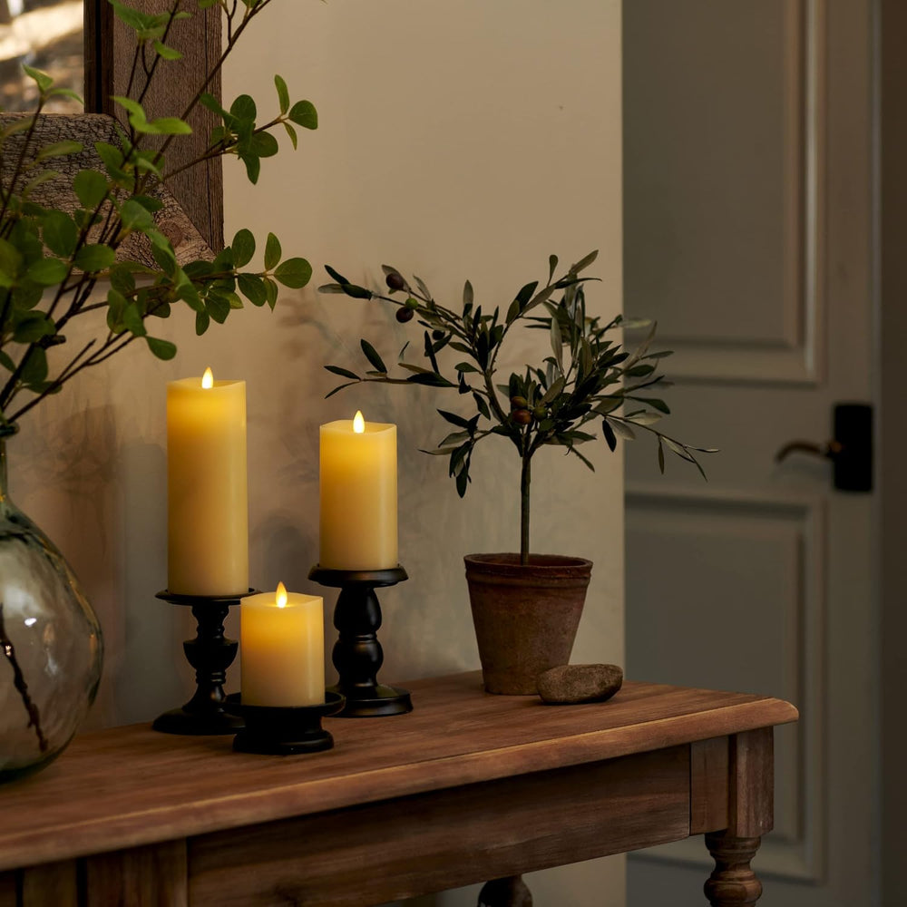 Luminara Realistic Flameless LED Set of 3 Ivory Pillar Candles, Home Safe Mov...