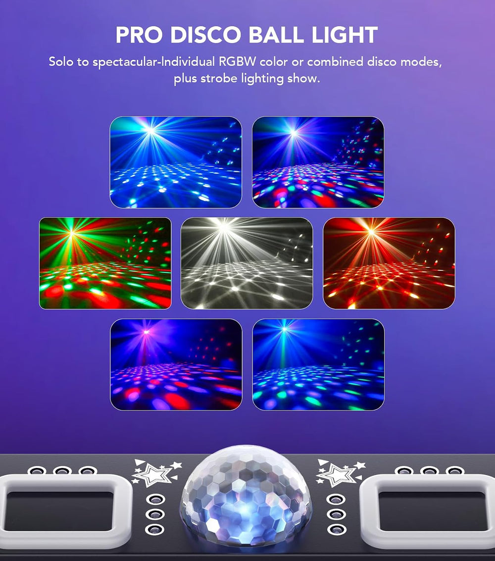 Pro 6 in 1 Disco Lights for Parties, RGBW Strobes, Laser Shows