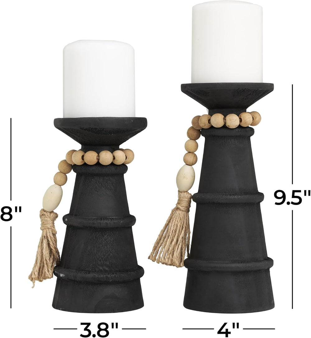 Deco 79 Wood Handmade Decorative Candle Holder Textured Matte Candle Stand wi...