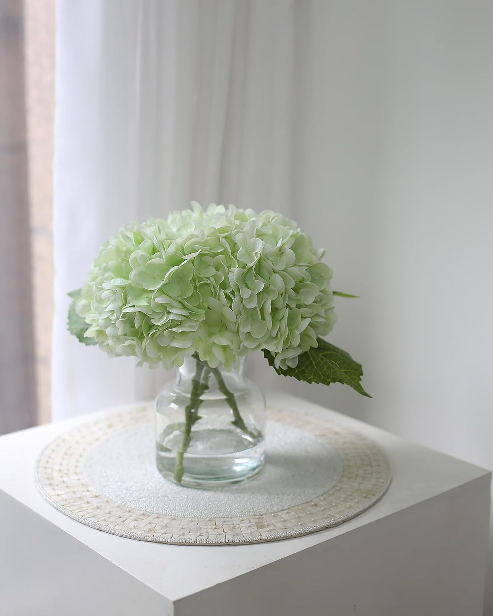 Real Touch Faux Hydrangeas in Vase, Light Green – Perfect for Home Styling