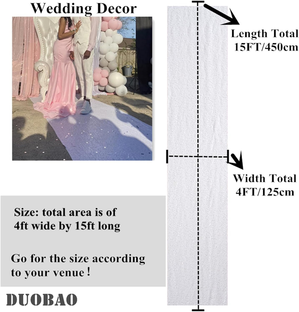 DUOBAO White Aisle Runner for Wedding 4ftx15ft Indoor Outdoor Carpet Sparklin...