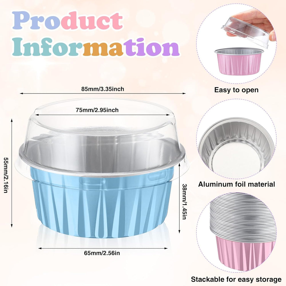 200 Pack Aluminum Cupcake Liners with Lids,Macaron,Plain