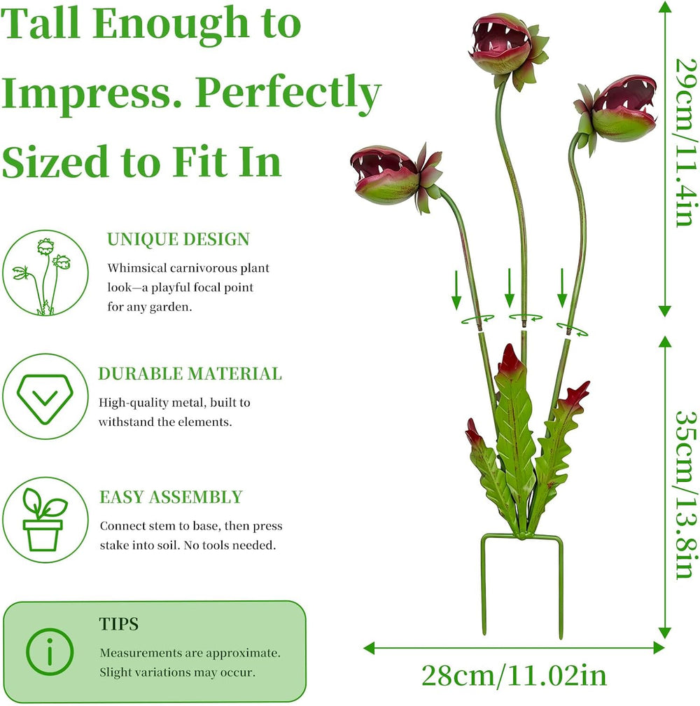 Whimsical Metal Carnivorous Plant Garden Stake