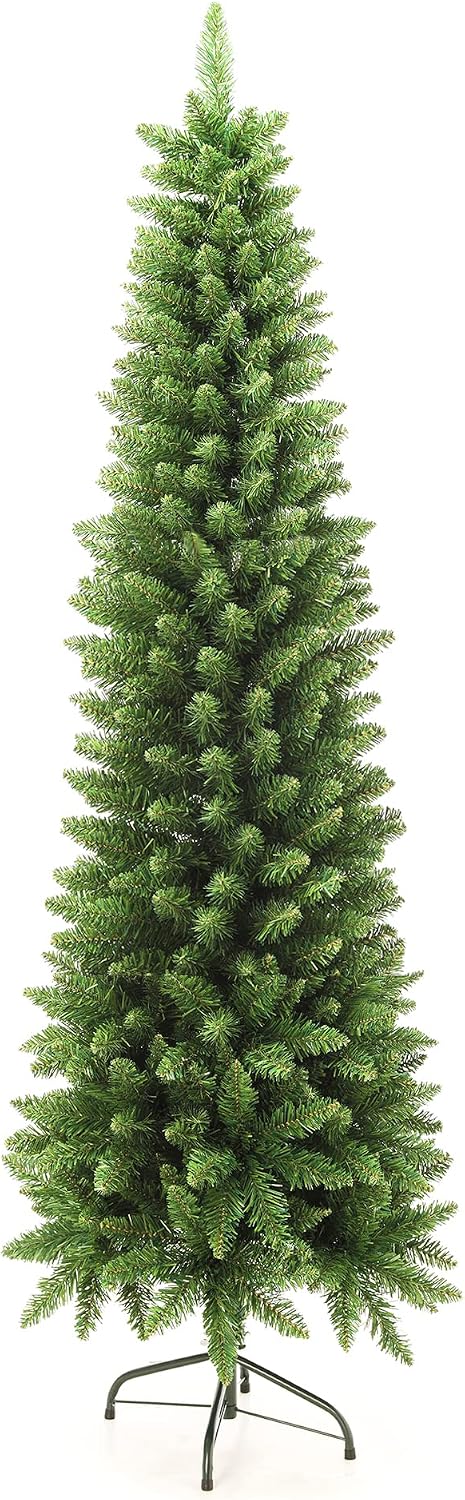 6ft Pencil Christmas Tree, 658 Tips Artificial Xmas Trees with Metal Stand