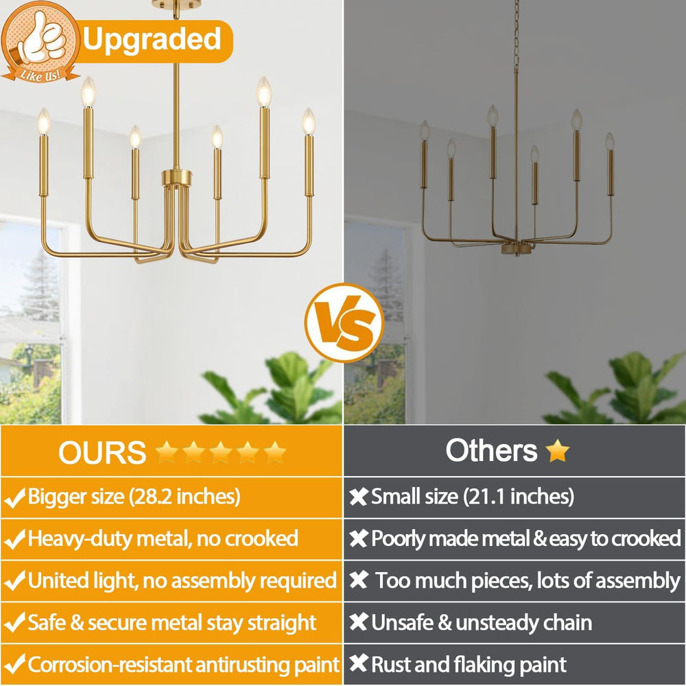 Brass Gold Chandelier, 6-Light Chandelier Light Fixture Farmhouse Chandeliers...