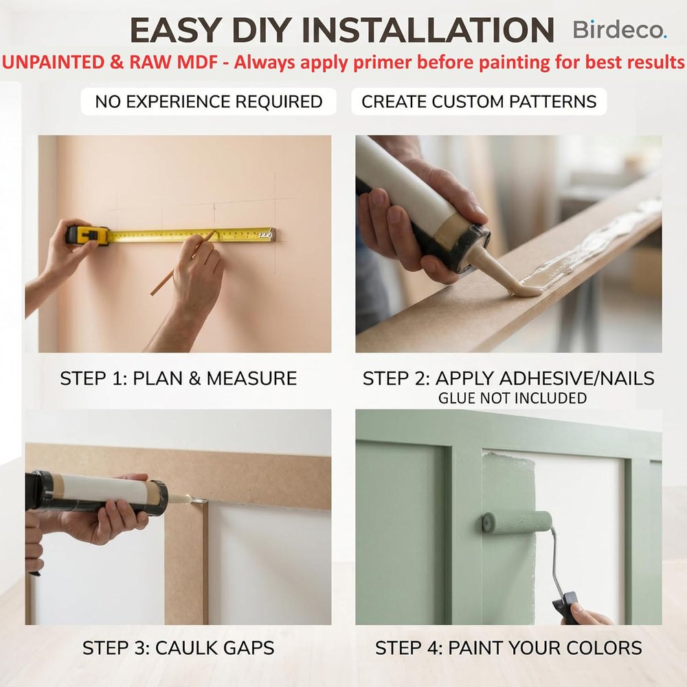 Pre-Cut Wall Molding Kit Raw MDF Board and Batten 10 Pack