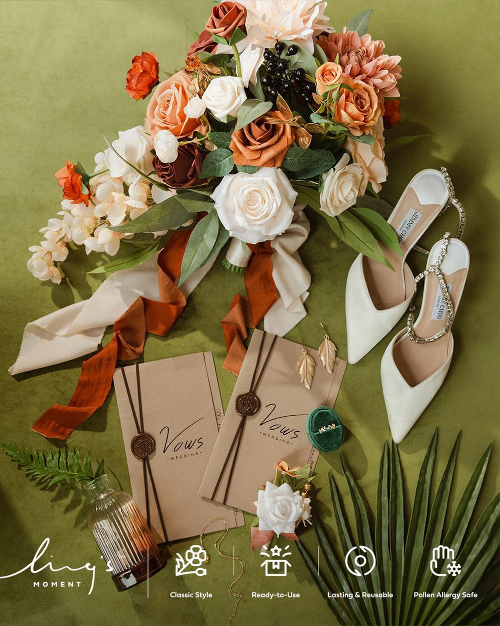Ling's moment Artificial Flowers Fake Silk Dahlia Faux Foam Rose Terracotta