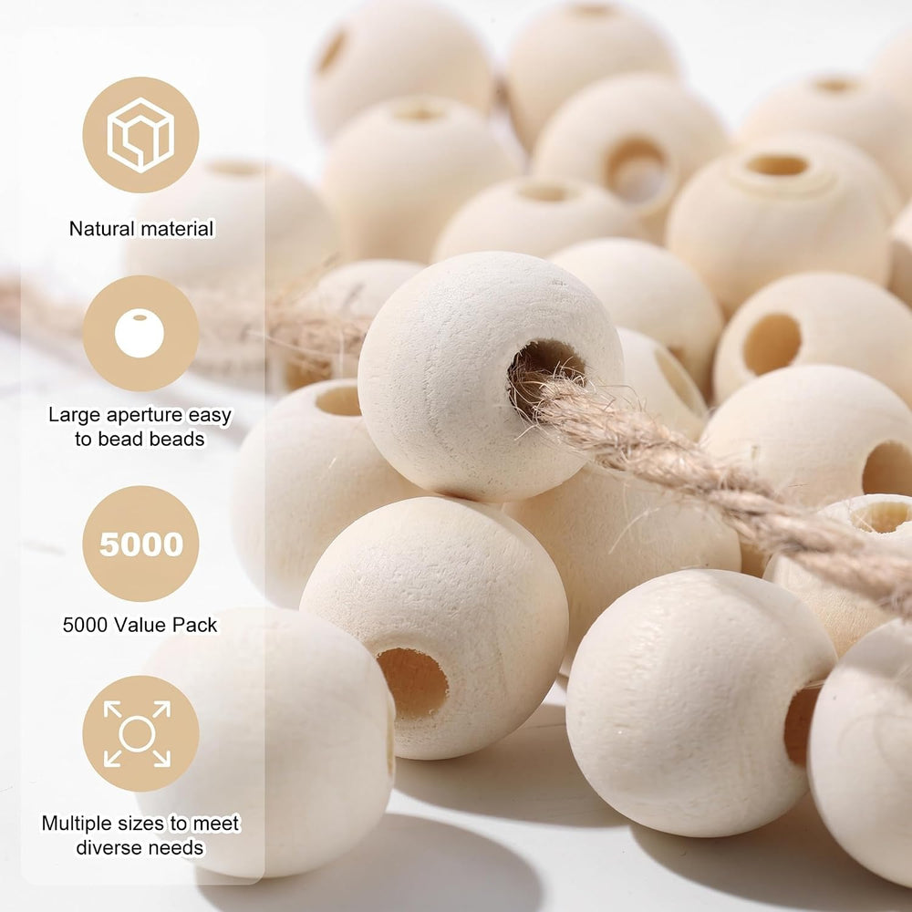 Natural Wood Beads Bulk Unfinished Round Wooden Beads for Jewelry Making, DIY...