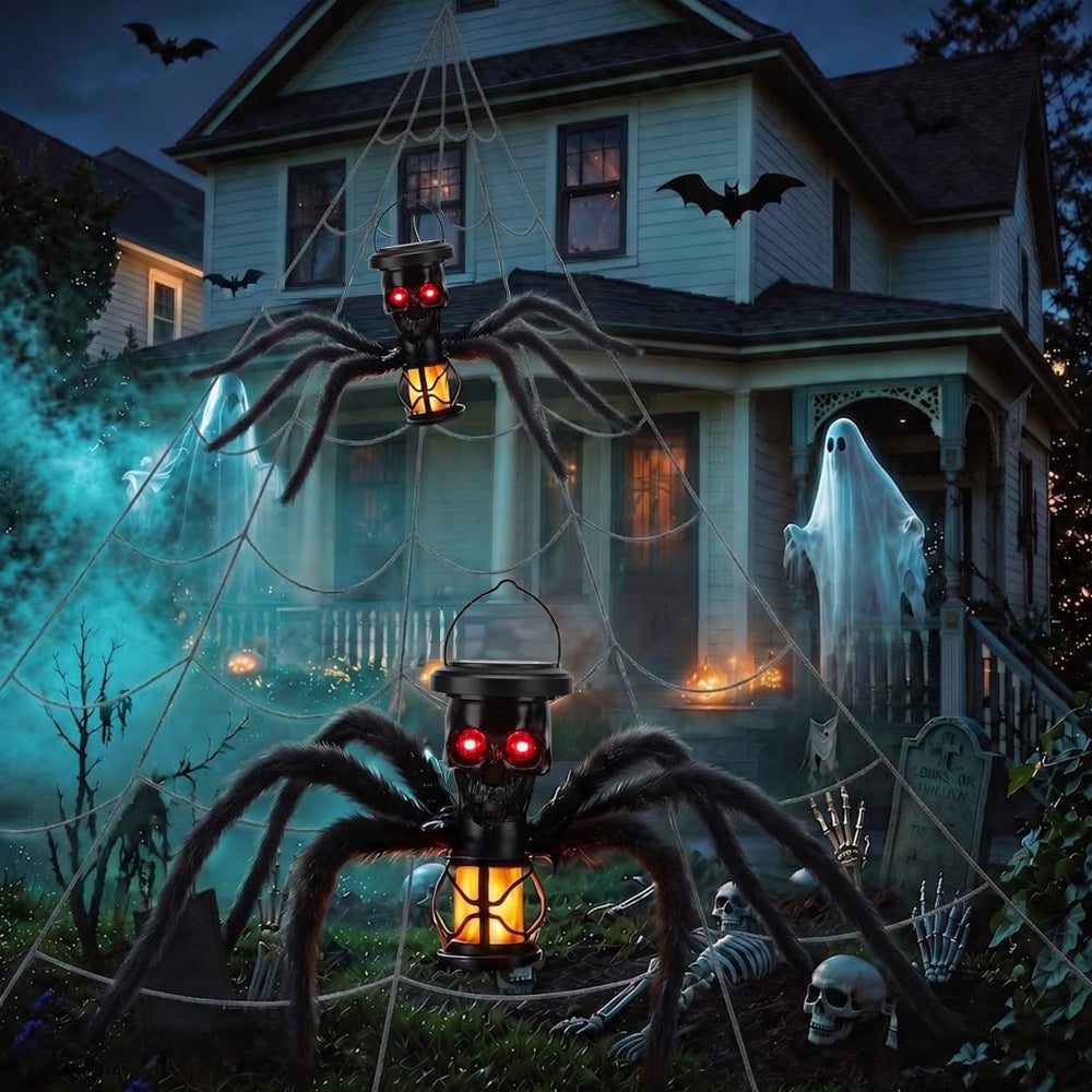 2 Pack Halloween Skull Solar Lights Outdoor with Spider Leg, Fexible