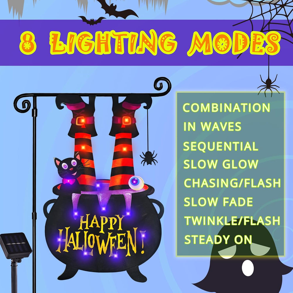 Halloween Lighted Garden Flag, Witch Feet Yard Decor, 12x18 in