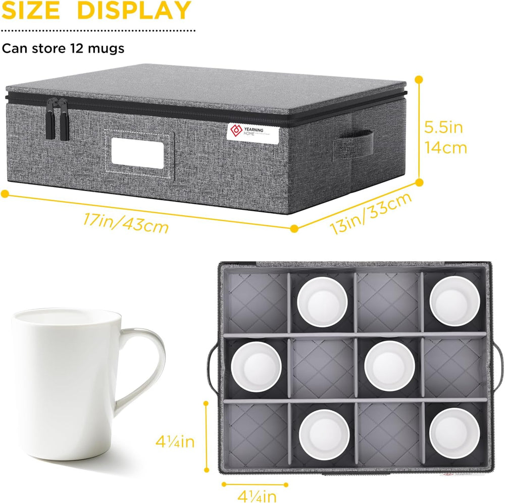 Cup and Mug Storage Box 2 Pack with Hard Shell and Dividers for Coffee Mugs,T...