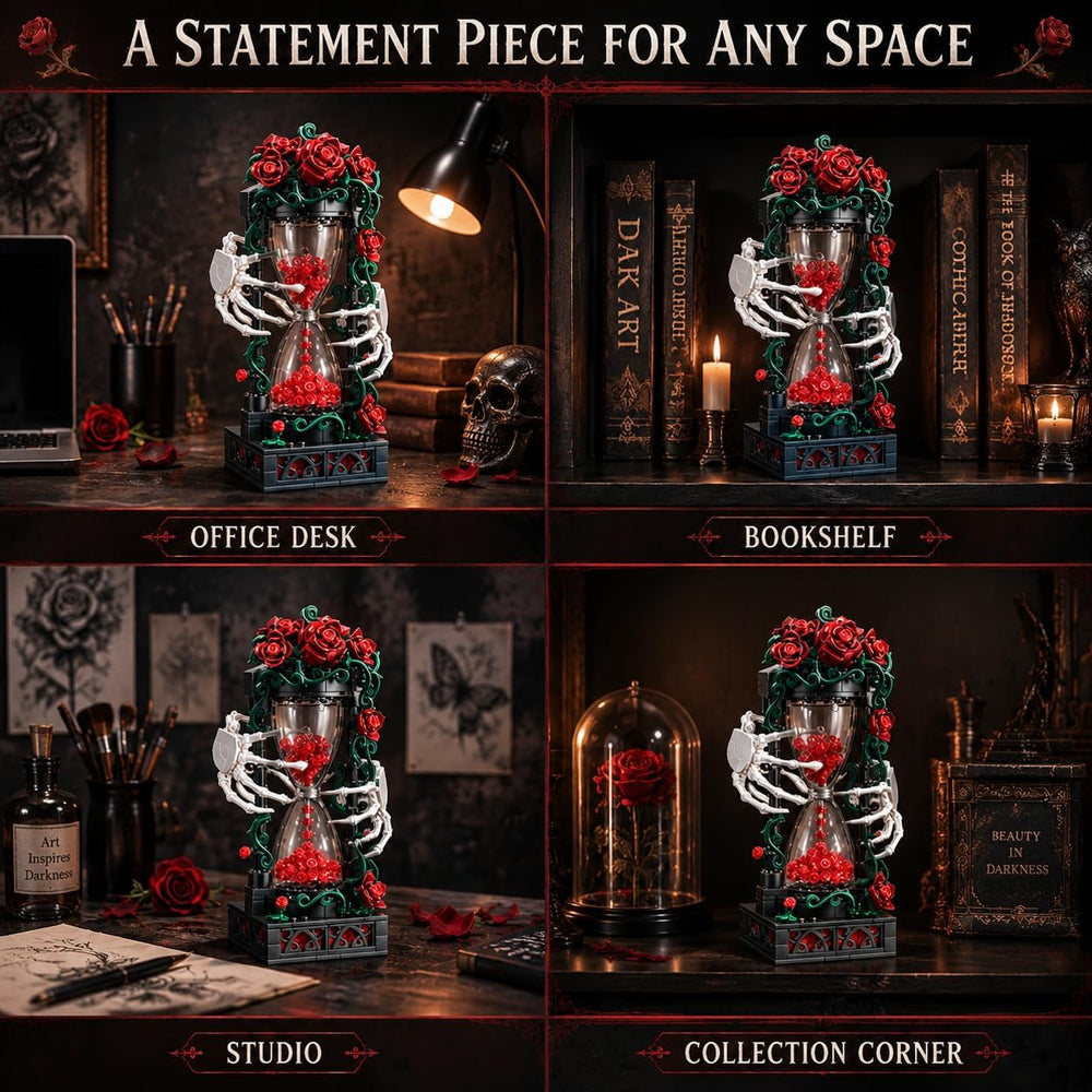 Gothic Halloween Building Set, Skeleton Hand Rose Hourglass Display Model