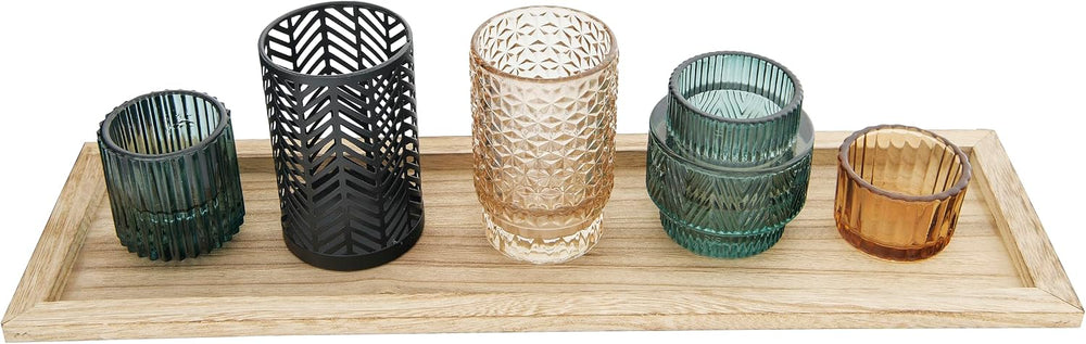 Bloomingville 5-Piece Embossed Glass and Metal Tealight Candle Holders in a W...
