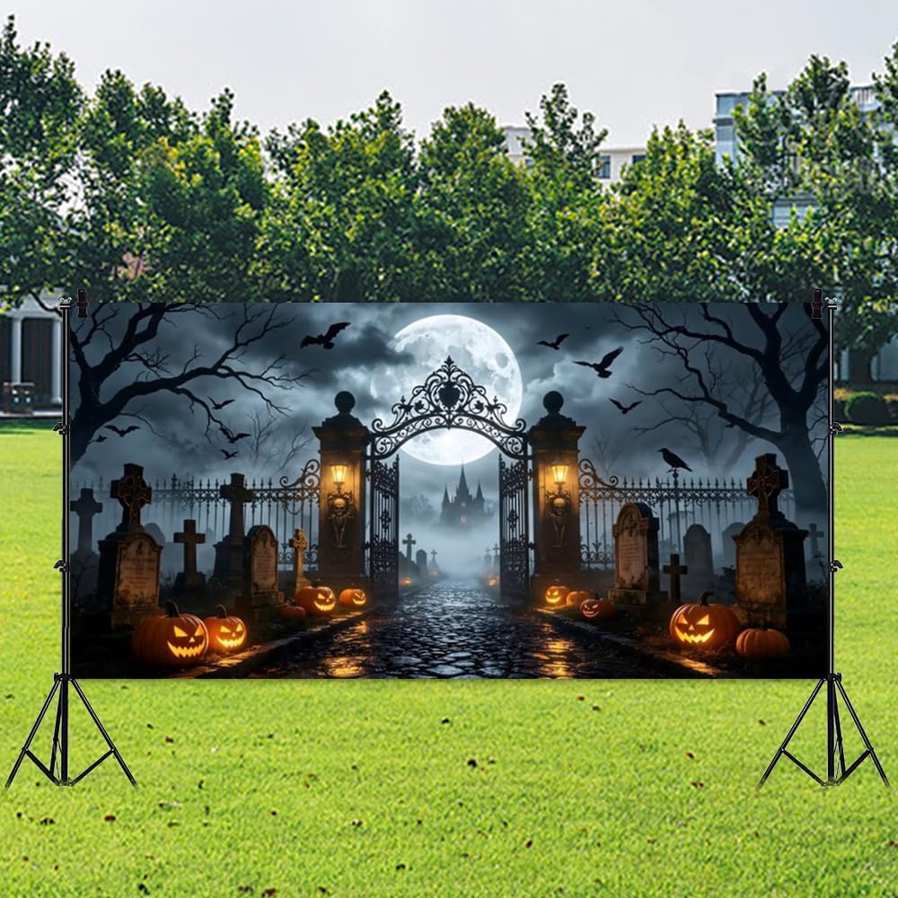 20x10ft Horror Castle Iron Gate Scary Full Moon of Night Backdrop
