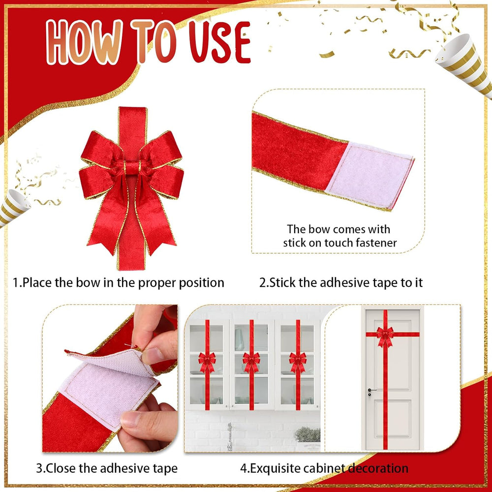 XunYee 15 Pcs Glitter Large Christmas Cabinet Ribbons Bows,Red