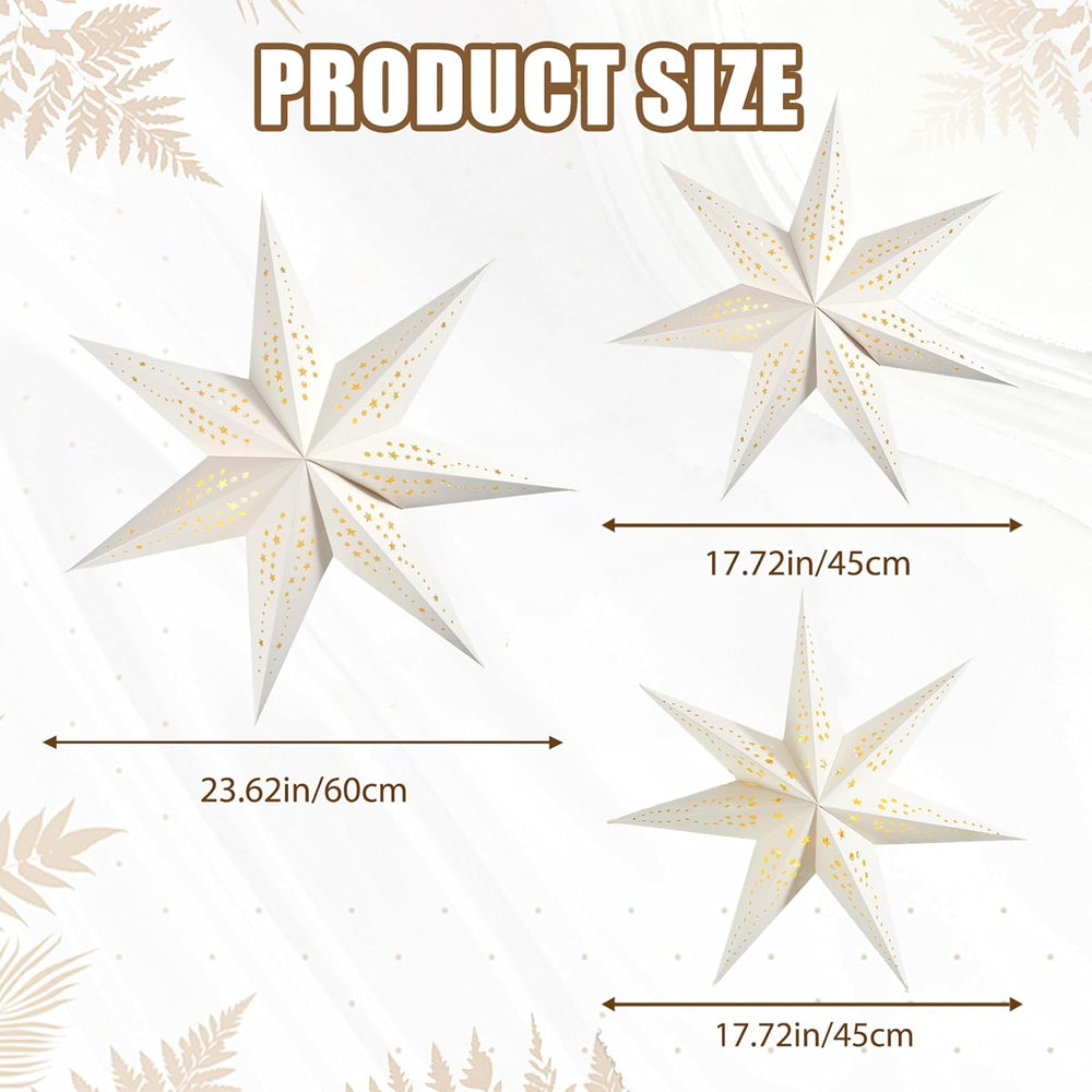 Paper Star Lanterns with Lights, Christmas Hanging Decor Indoor, 3-Pack