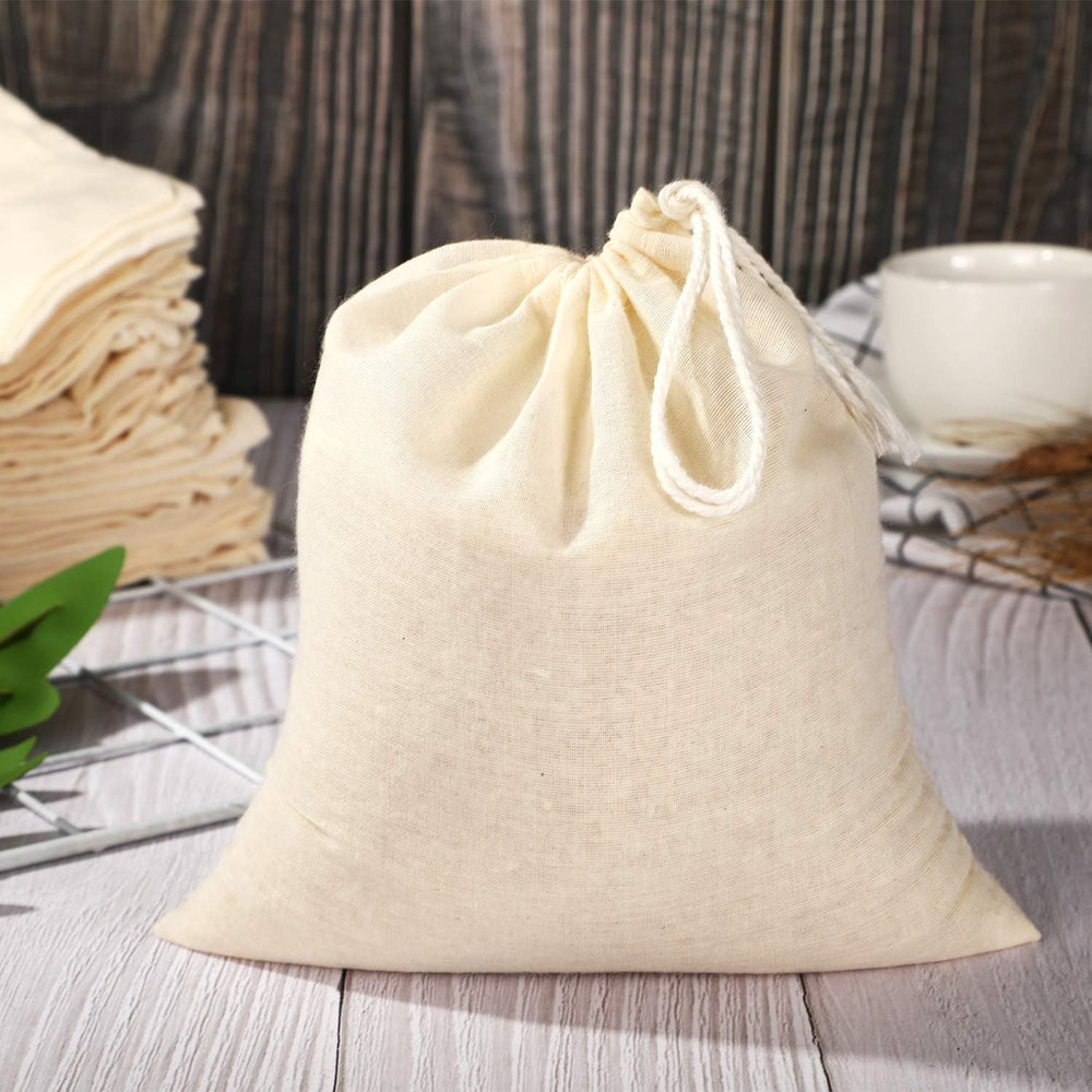 Pangda 100 Pcs Cotton Muslin Drawstring Bags for Storage, 7.9 x 7 Inches