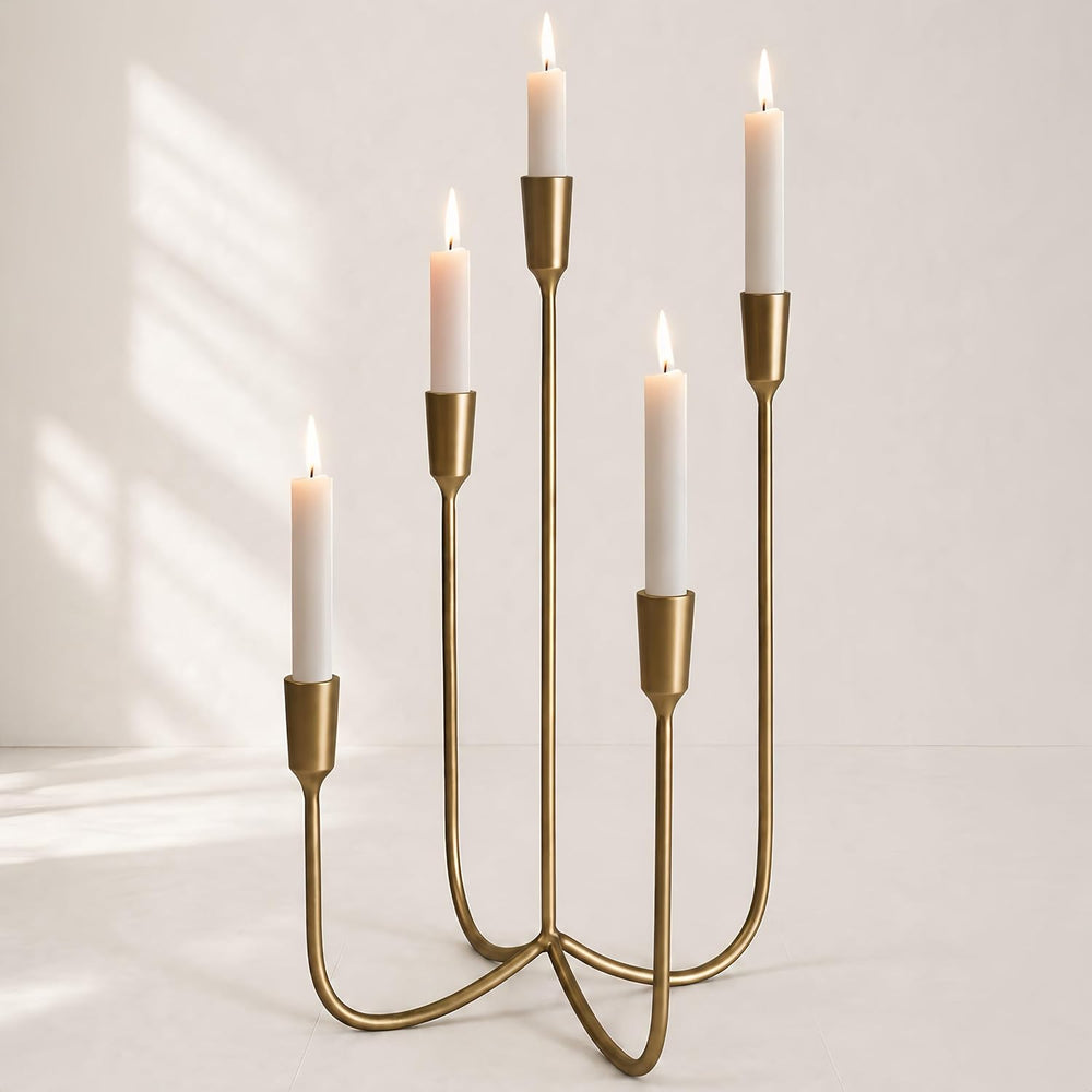 Gold 5 Arm Candelabra Candle Holder, Metal Taper Candle Stand