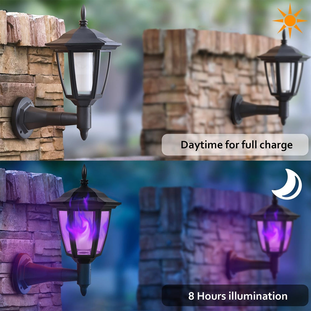 4 Pack Solar Flame Wall Lanterns Outdoor, Halloween Solar Powered Wall Mounte...