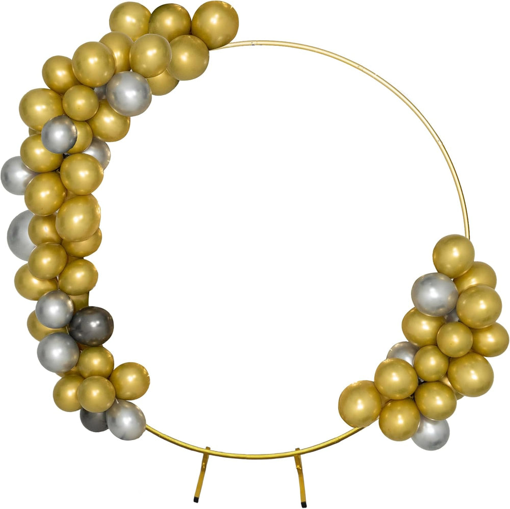 Round Backdrop Stand Circle Arch, 6.5ft Golden Metal Balloon Arch Kit for Par...