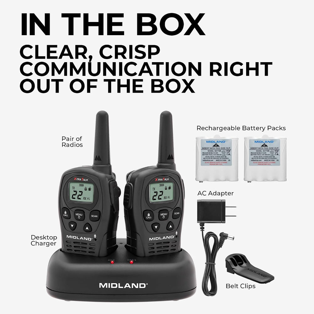 Midland - LXT500VP3, 22 Channel FRS Walkie Talkies with Channel Scan