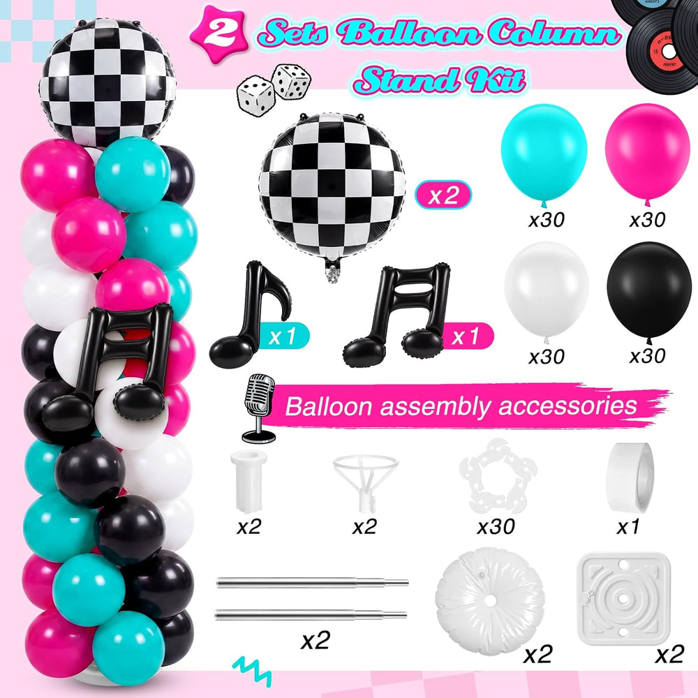 Arrowbash 2 Sets 165 Pcs 50s Rock and Roll Party Balloon Column Stand Kit
