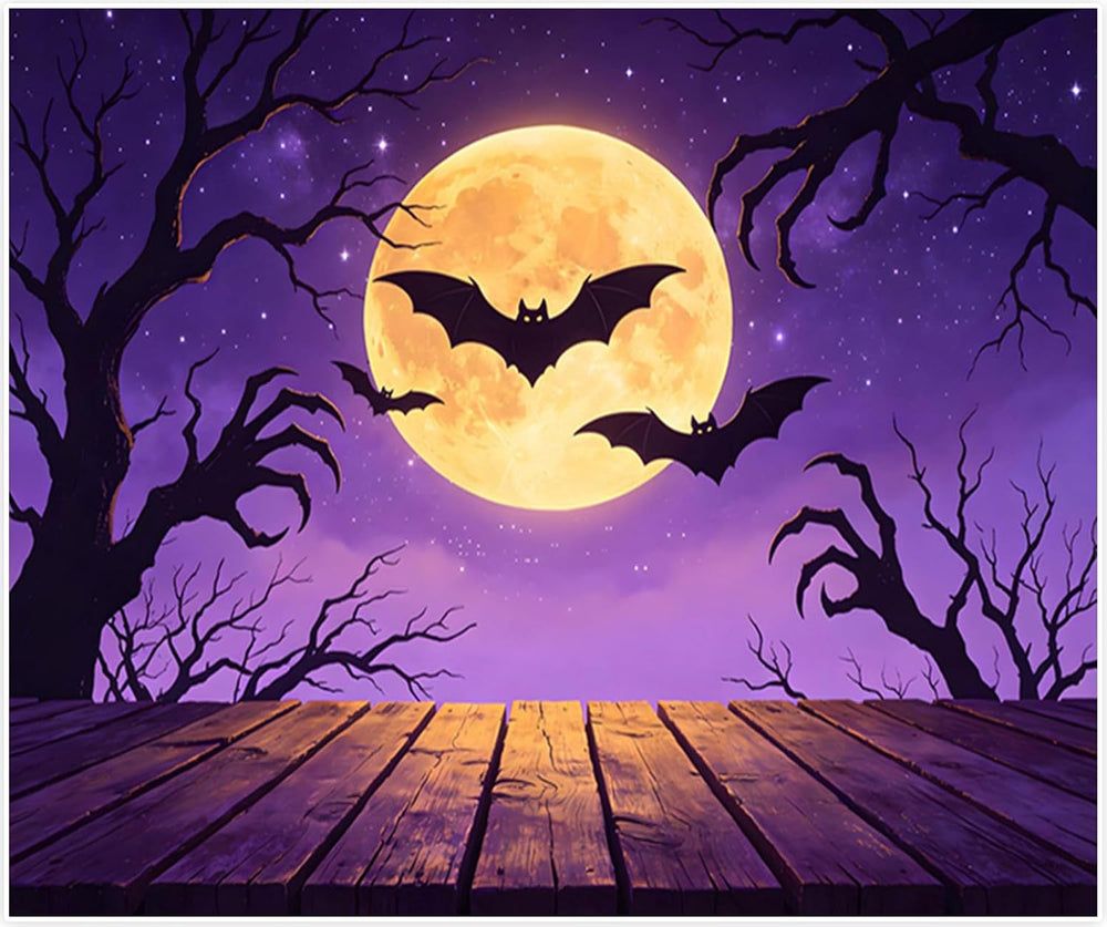 Halloween Backdrop for Photography 10x8ft Happy Moon Night Banner