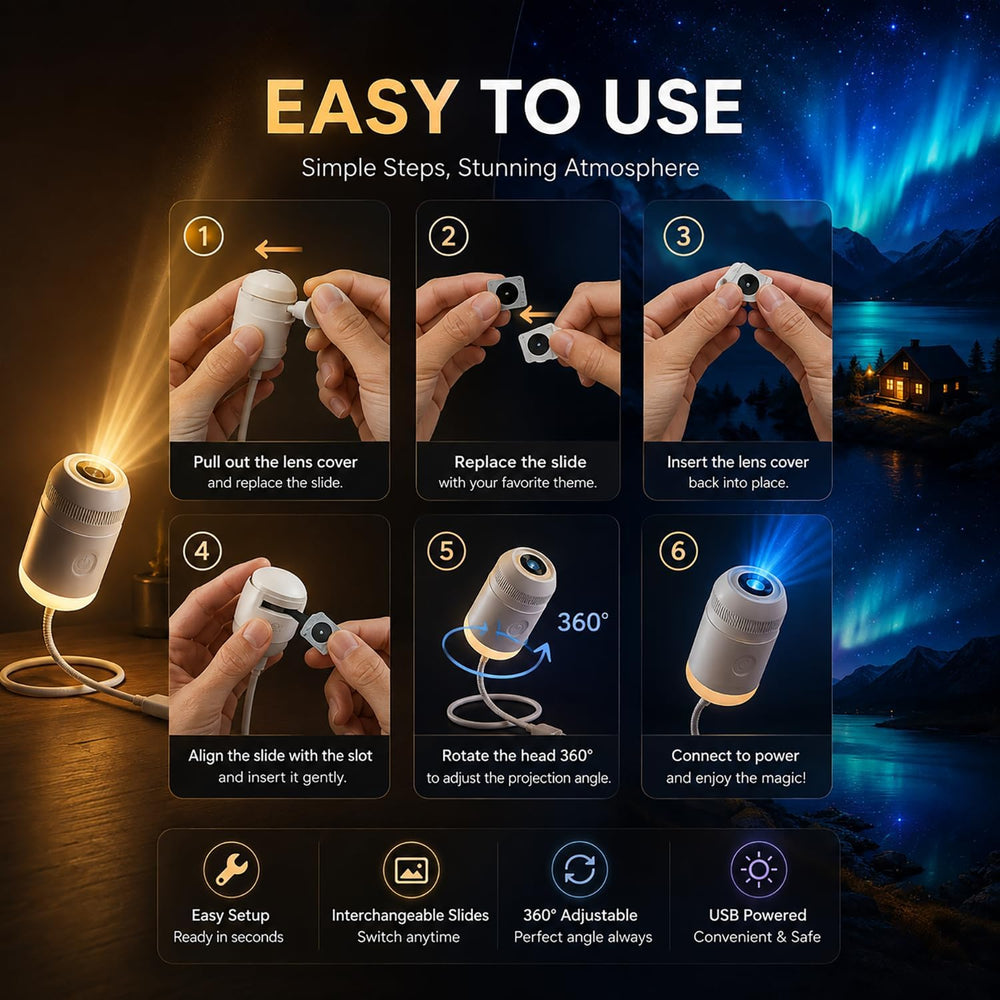 5D Holographic Galaxy Star Projector Night Light, Ocean Wave Ambient Light