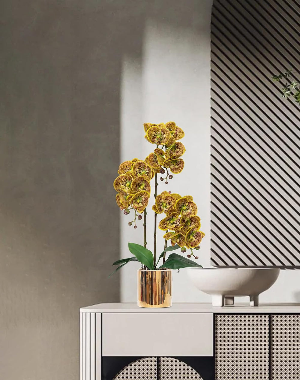 Artificial Orchid Flowers Real Touch Faux Flower in Vase Centerpiece Decor