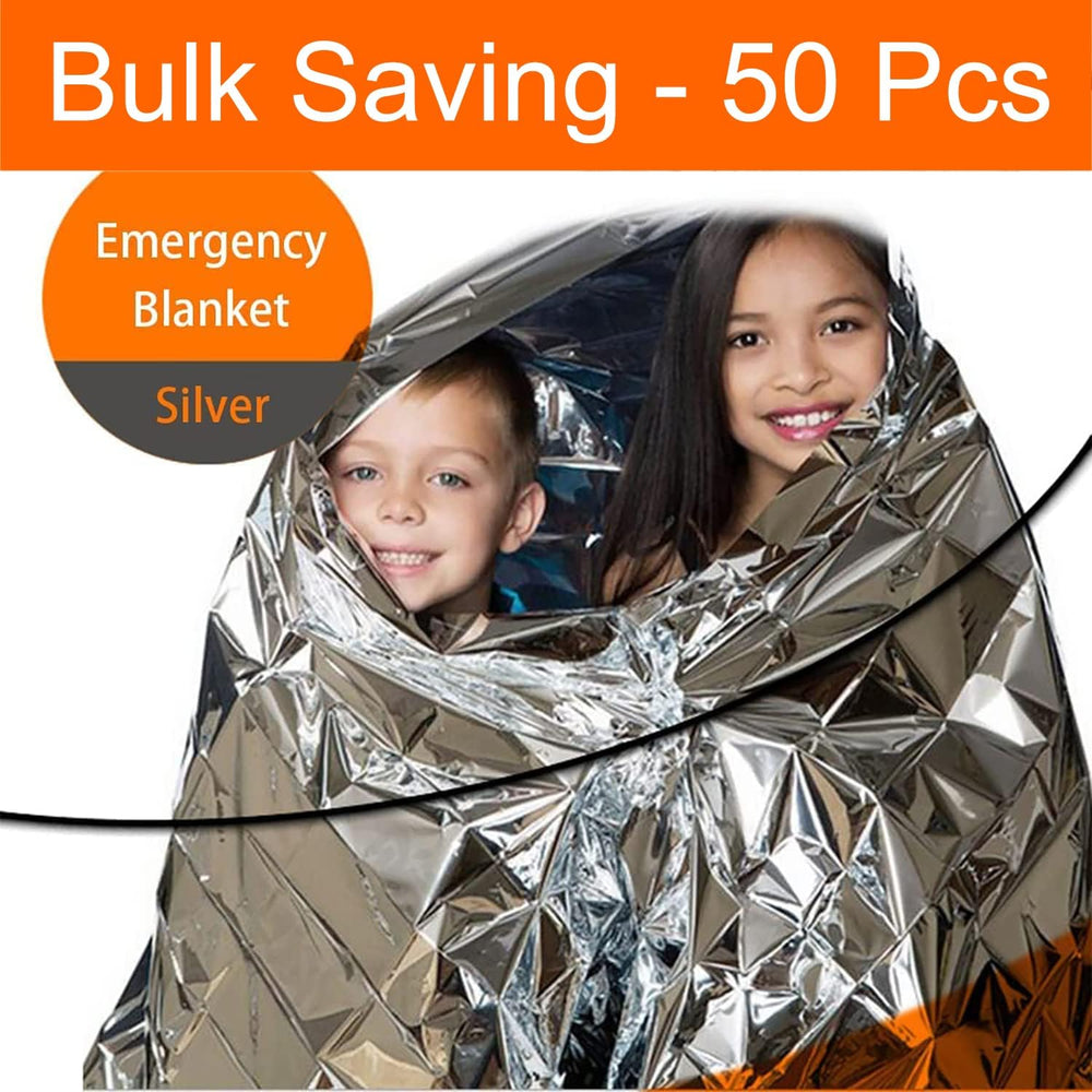 50 Pcs Emergency Mylar Thermal Blanket, Gigantic Space Blanket 82 * 52 in. fo...